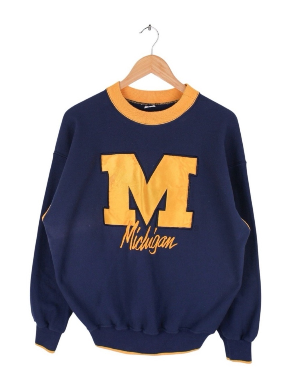Vintage‎ Michigan Wolverines Sweatshirt Big Logo Crewneck Navy Yellow Mens Large